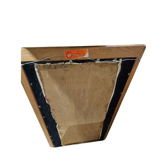 Vintage Mid Century Peacock Crewel 15x32 in Oak Framed Kitsch Boho Handmade - Picture 3 of 6